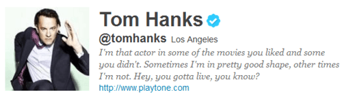 screenshot of Tom Hanks twitter profile