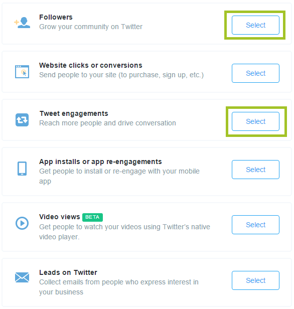 screenshot of twitter ads campaigns
