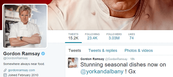 screenshot of Gordon Ramsay twitter profile