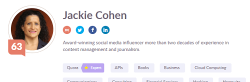 screenshot of Jackie Cohen Klout