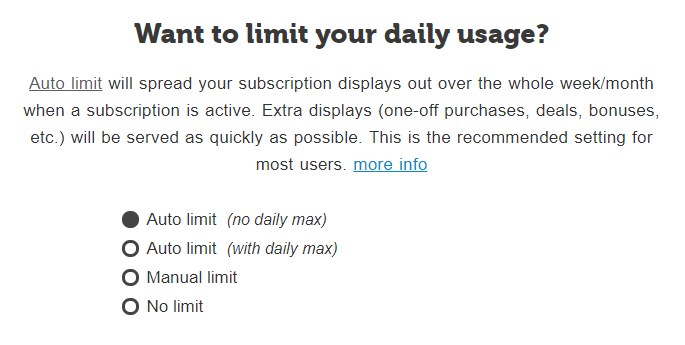 screenshot of setting a limit