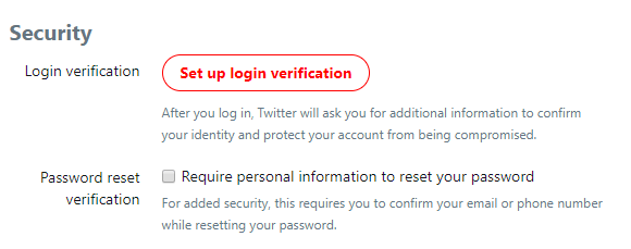screenshot of login verification on twitter