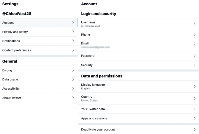 twitter settings