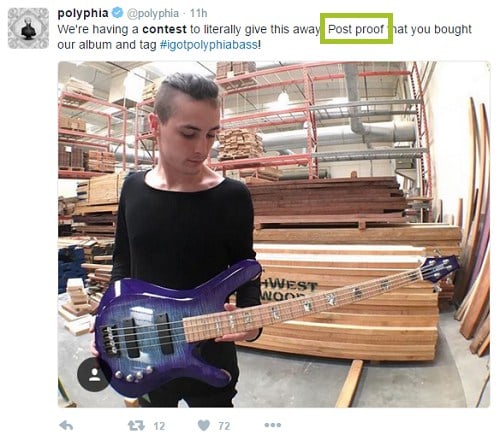 screenshot of music album contest on twitter