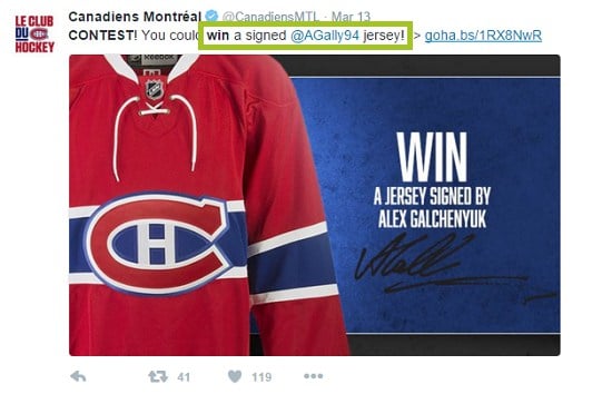 screenshot of ice hockey twitter contest