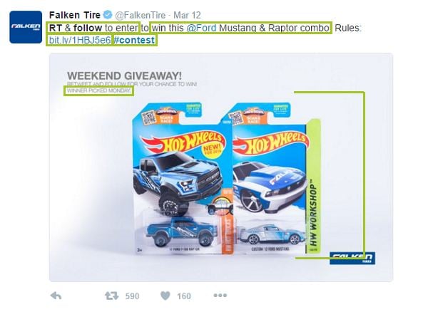 screenshot of falken tire contest on twitter