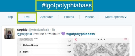 screenshot of twitter hashtag search