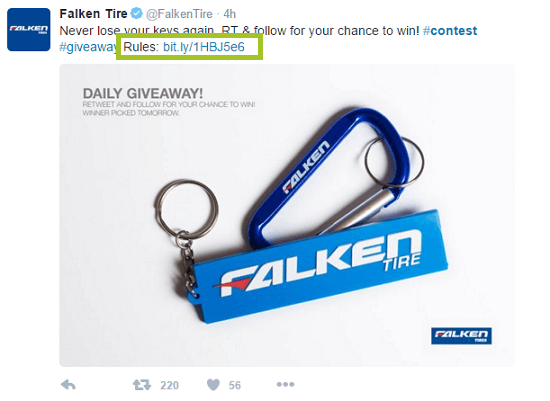 screenshot of Falken Tire twitter contest