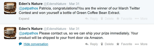 screenshot of tweet winner announcements