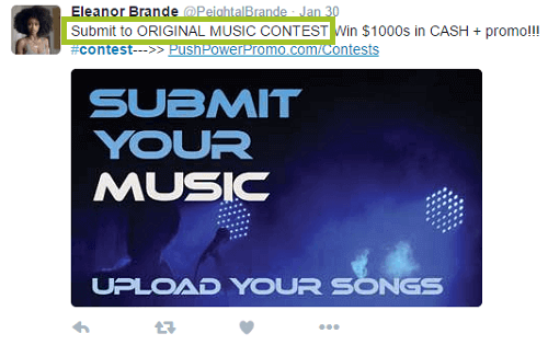 screenshot of music submission contest on twitter