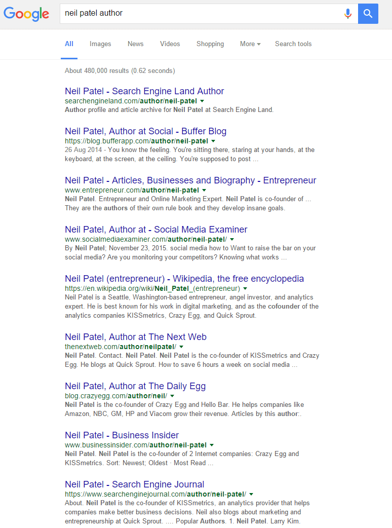 screenshot of Neil Patel google search