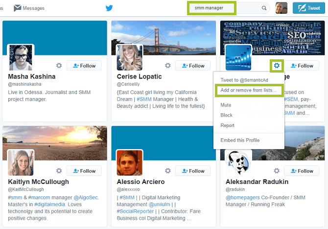 screenshot of profile hover