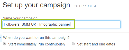 screenshot of twitter ads campaign name
