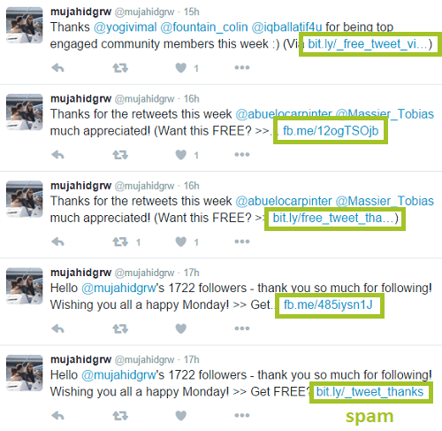screenshot of spam on twitter