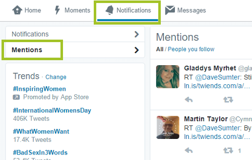 screenshot of Mentions tab on twitter